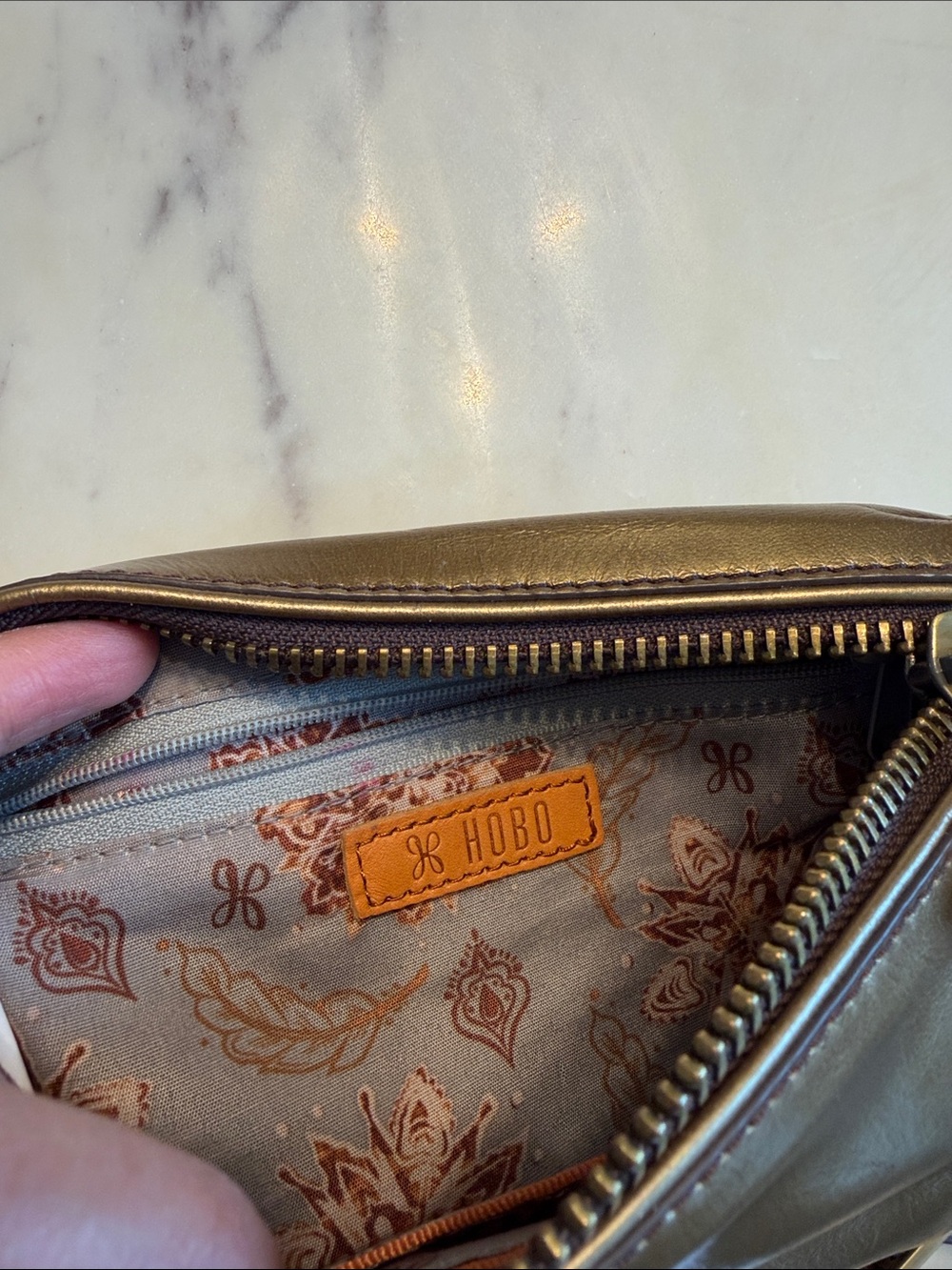 HOBO Metallic Bronze Leather Crossbody Bag - Picture 6 of 7